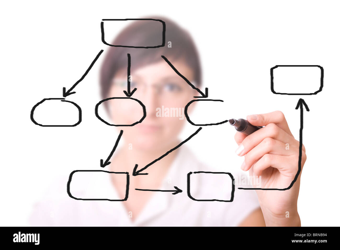 businesswoman with an empty diagram on white background. Stock Photo