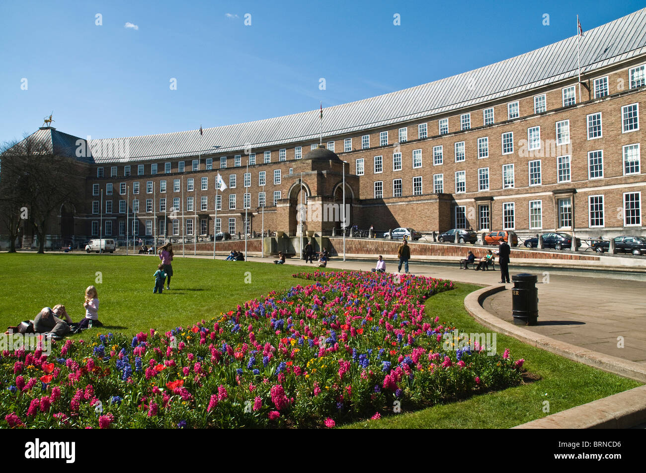 dh Bristol City hall COLLEGE GREEN BRISTOL The Council House building college green flower display flowers public space Stock Photo