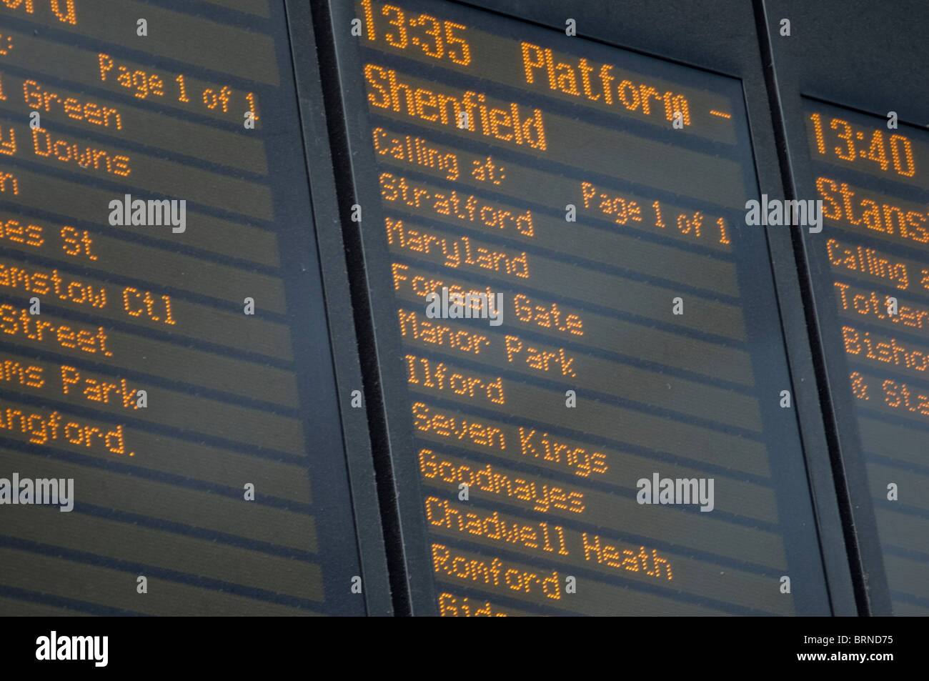 Train departure board, Liverpool Street Station, London, United Kingdom Stock Photo