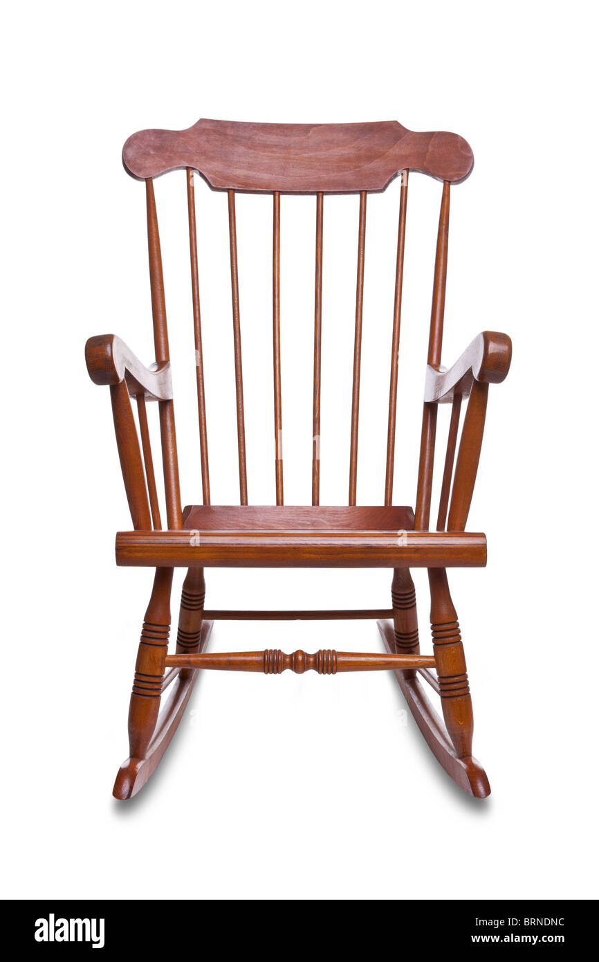 Wooden rocking chair isolated on a white background with slight shadow Stock Photo