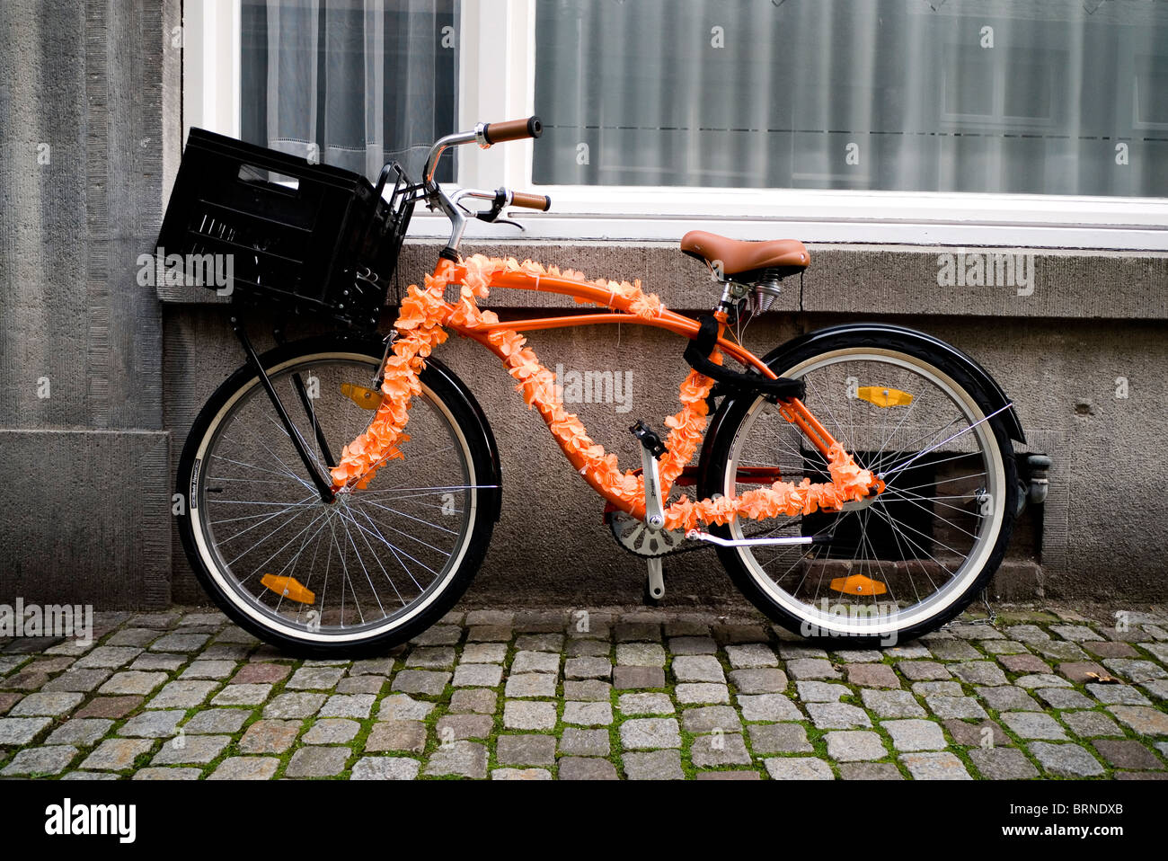 flowered bike seen in Maastricht Stock Photo