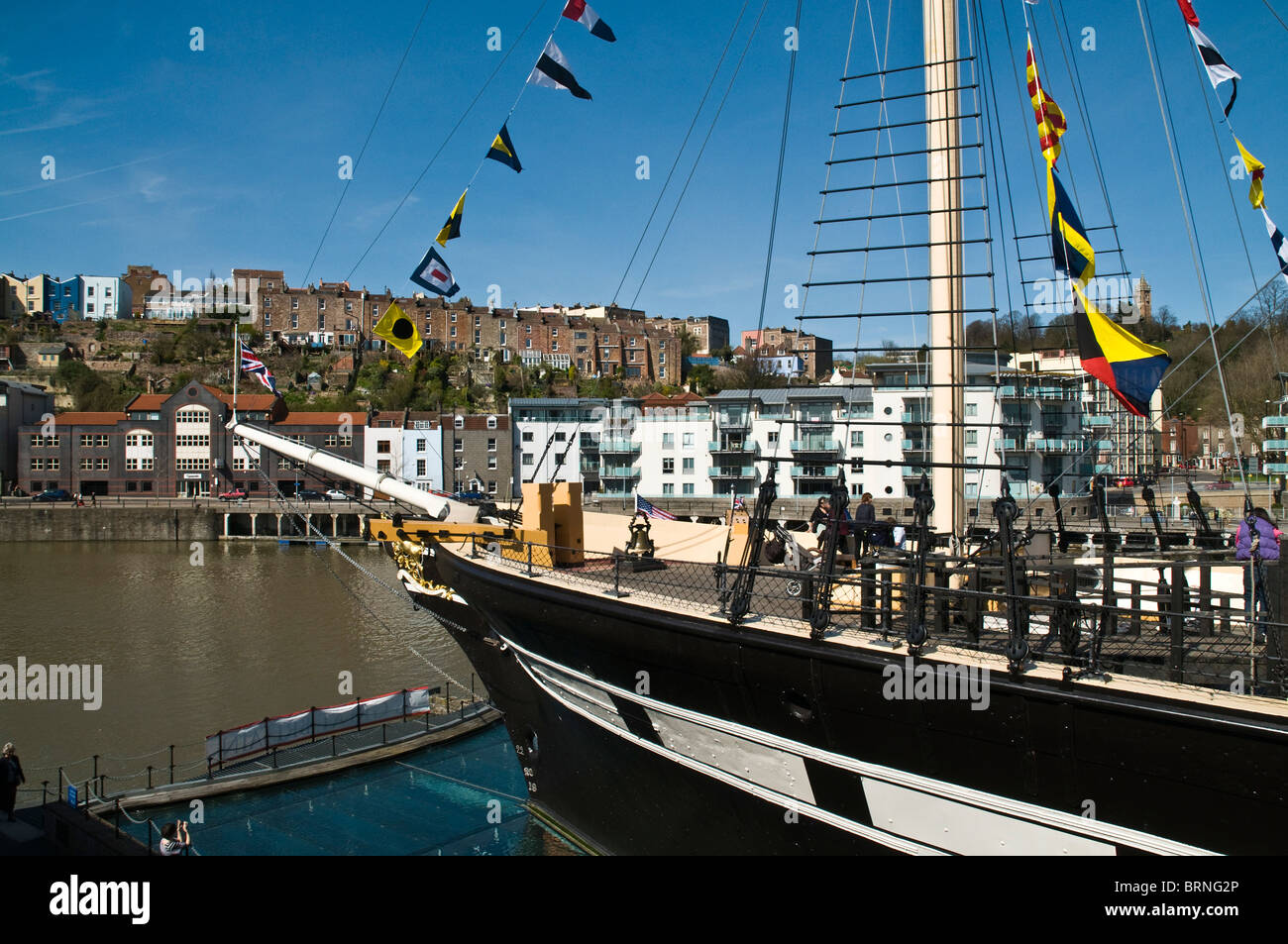 dh SS Great Britain BRISTOL DOCKS BRISTOL SS Great Britain ships bow ship deck rigging mast floating harbour Hotwells Stock Photo