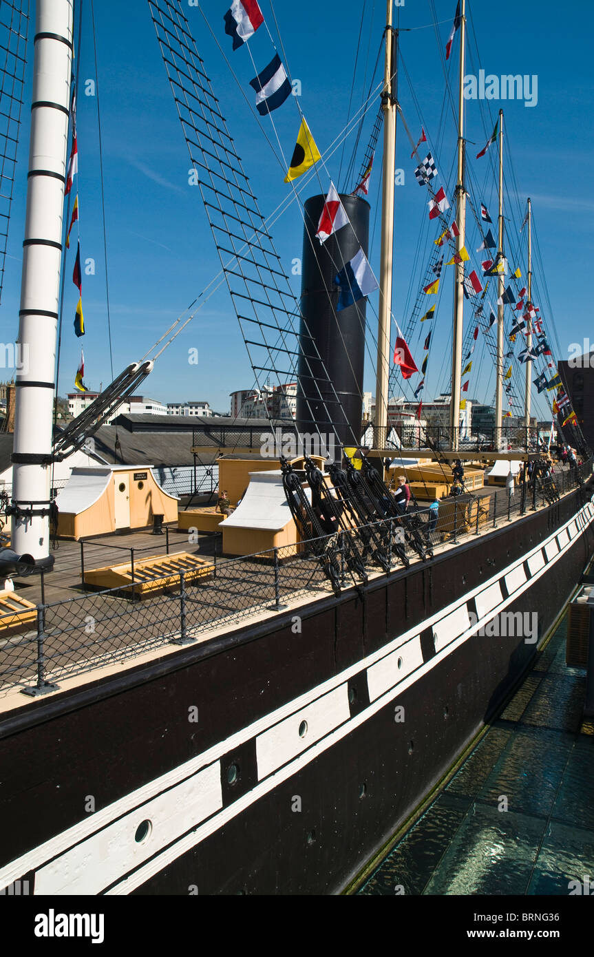dh SS Great Britain BRISTOL DOCKS BRISTOL SS Great Britain ship deck rigging masts and funnel with tourists Stock Photo