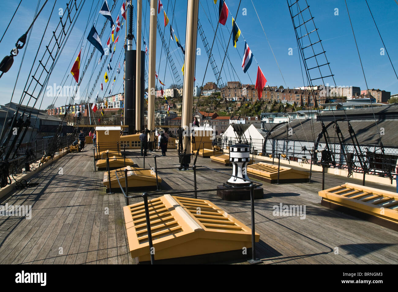 dh SS Great Britain BRISTOL DOCKS BRISTOL SS Great Britain ships deck rigging masts tourists Stock Photo