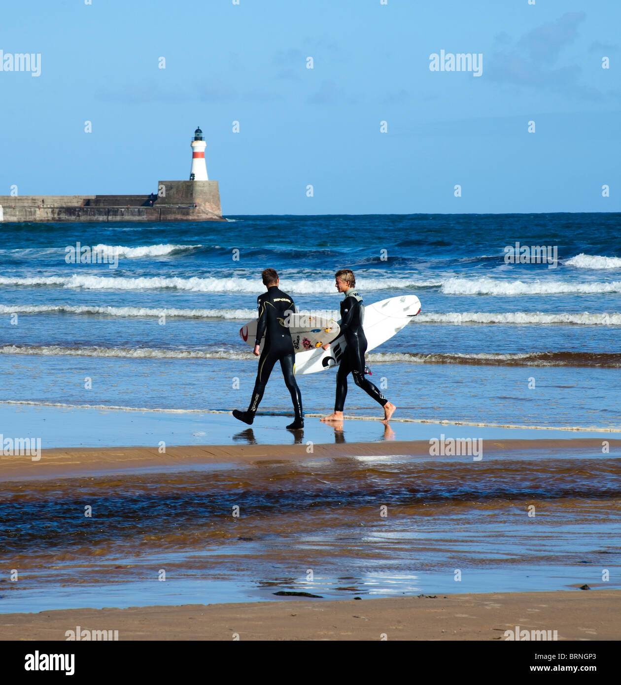 Male surfers, Fraserburgh, Scotland, UK, Europe Stock Photo