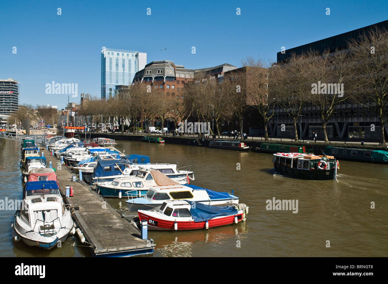 dh St Augustines Reach BRISTOL DOCKS BRISTOL Small ferry boat quayside boats marina pontoon uk harbour england Stock Photo
