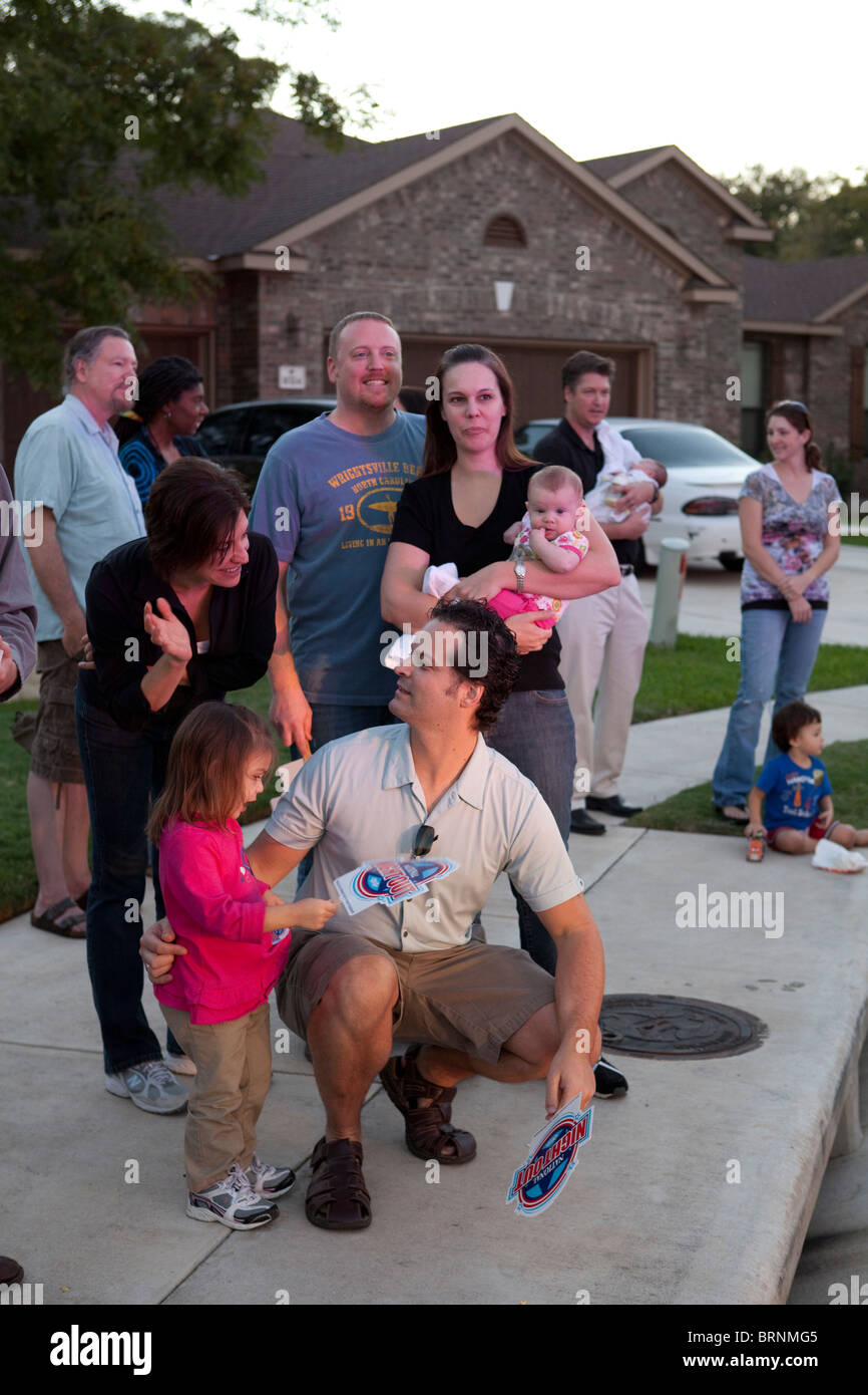 Austin neighbors gather during National Night Out, a national anti-crime effort aimed at keeping neighborhoods vibrant and safe. Stock Photo