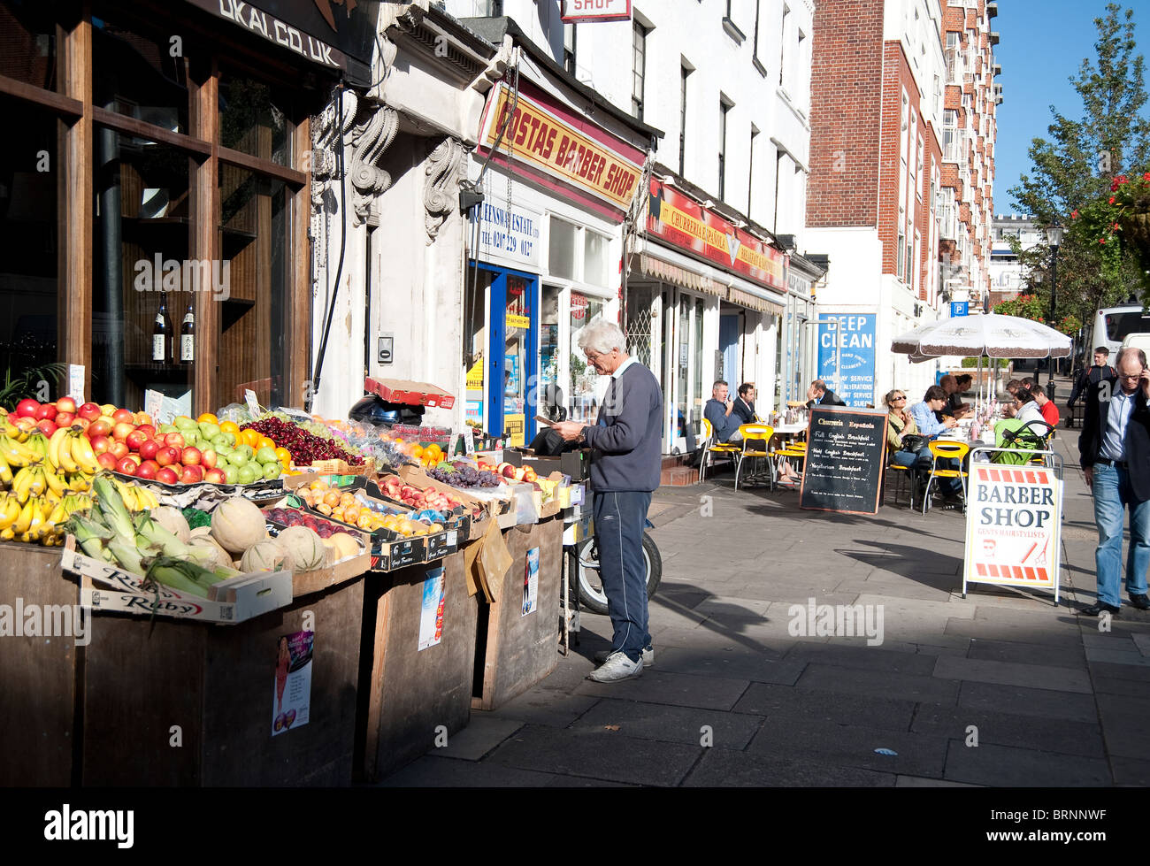 Bayswater district, fruit seller on the street, East London, UK Stock Photo