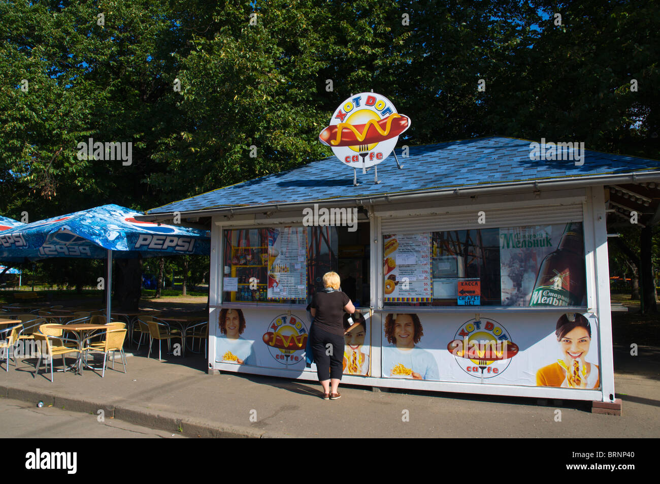 Food and drink stand at Gorky Park central Moscow Russia Europe Stock Photo