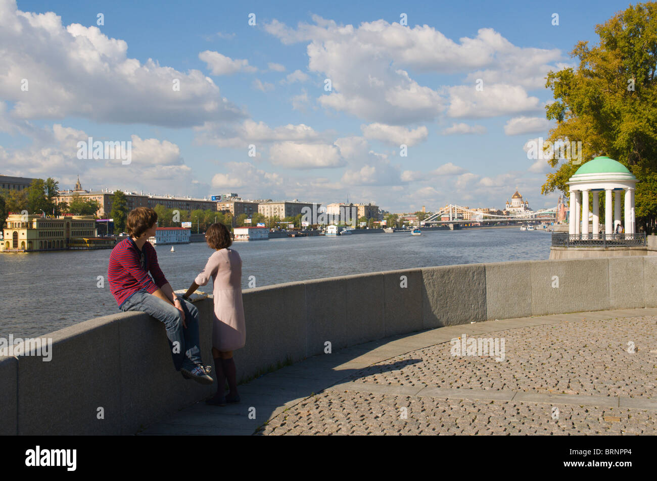 Views of River Moskva embankments at Gorky Park central Moscow Russia Europe Stock Photo