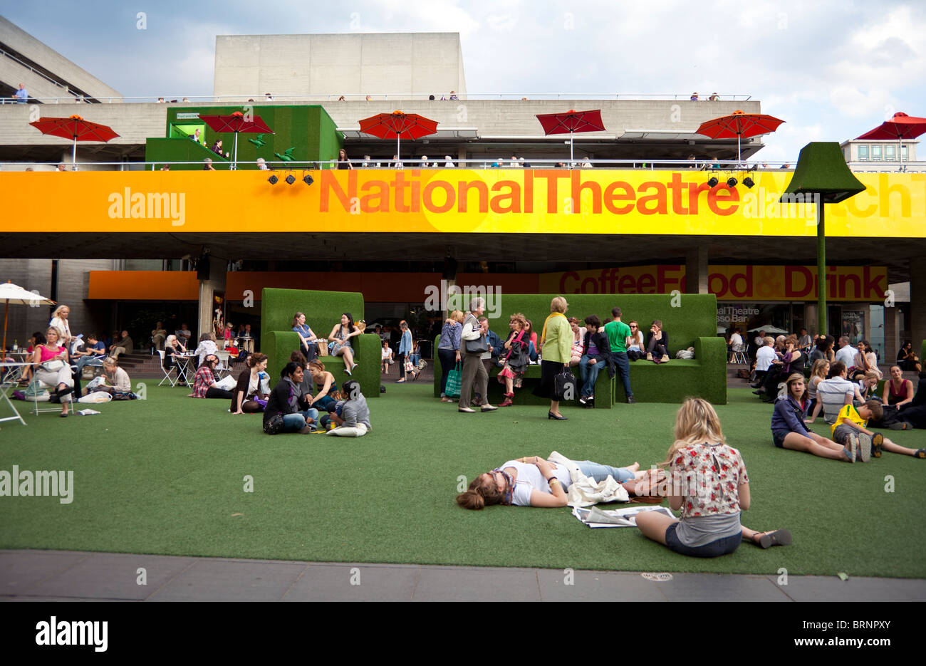 artificial lawn in front of National Theatre, London, England, UK Stock Photo