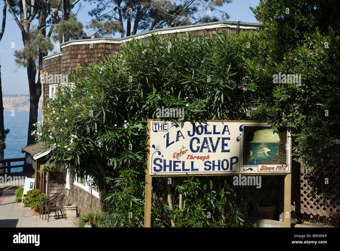 The Cave Store, entrance to Sunny Jim's Cave, at La Jolla, California, USA Stock Photo