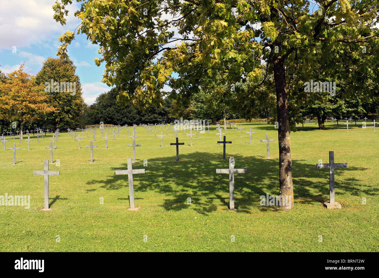 German First World War Cemetery of Consenvoye along the east bank of Meuse river, north of Verdun, France. Stock Photo