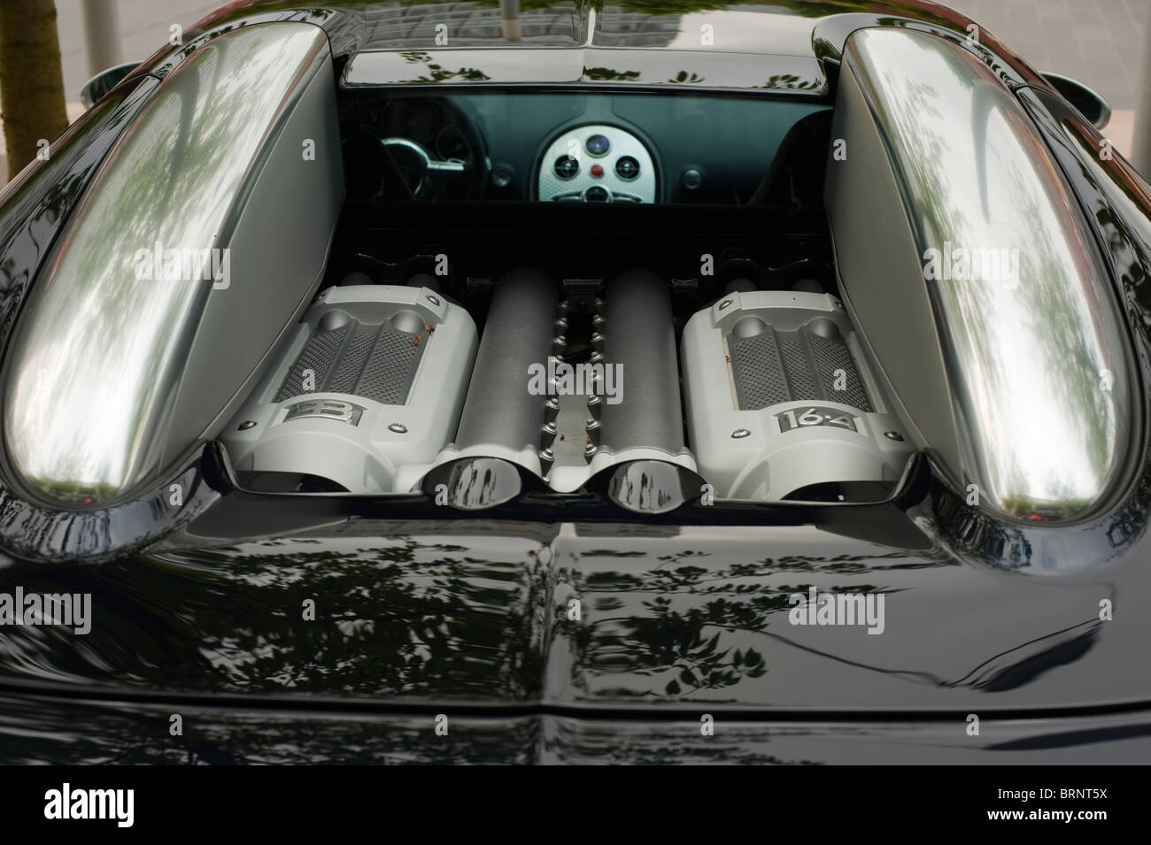 Bugatti Veyron 16.4 Engine Black Silver Super Sports Car Stock Photo