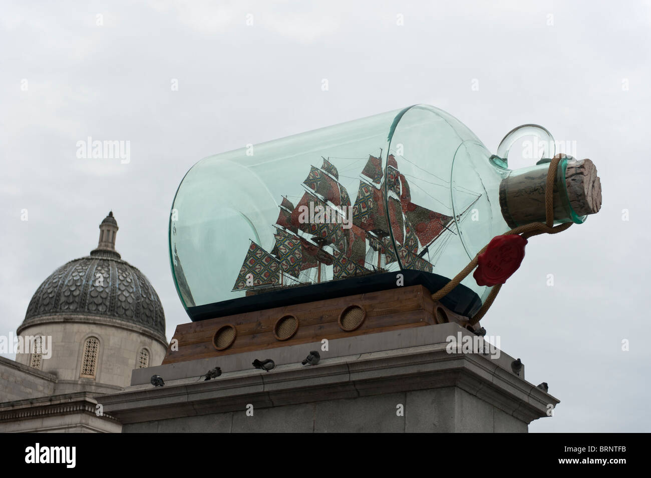 Nelson’s Ship in a Bottle on the 4th plinth in London's Trafalgar Square Stock Photo