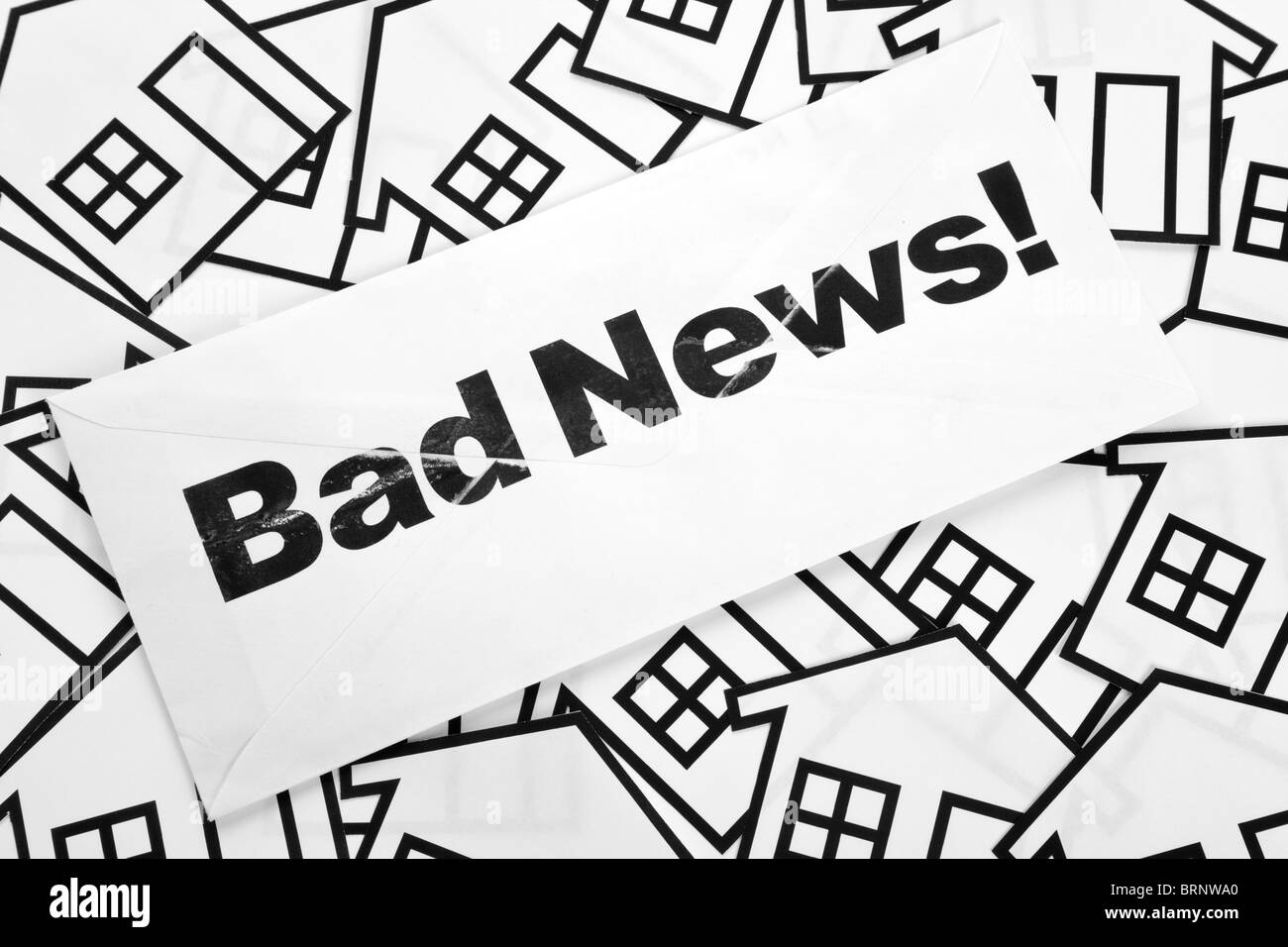 Bad News and Home Sign, concept of failure Stock Photo
