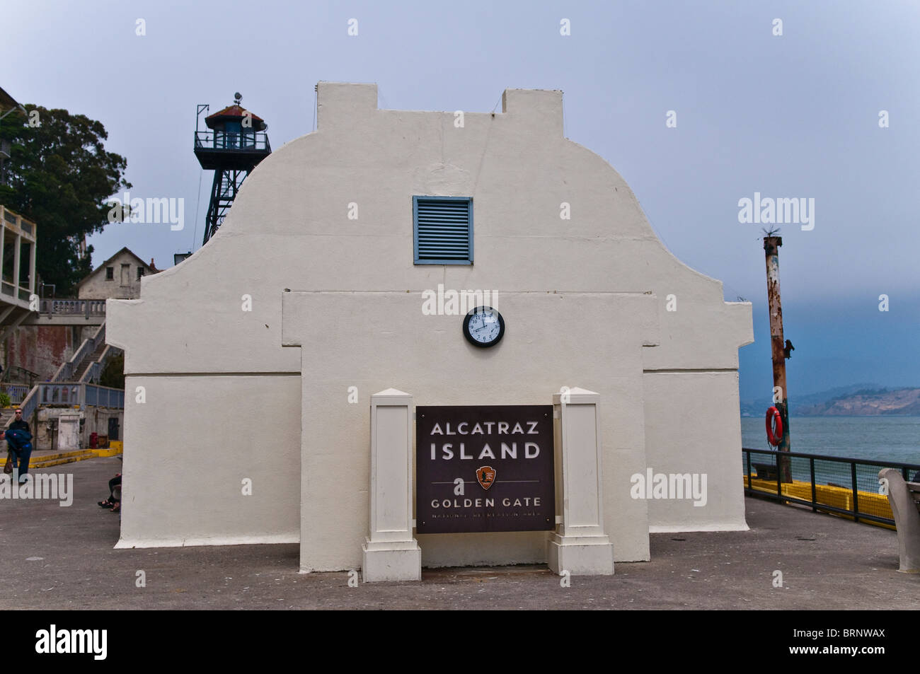 Arrival area of the prison island Alcatraz, San Francisco, California, USA Stock Photo