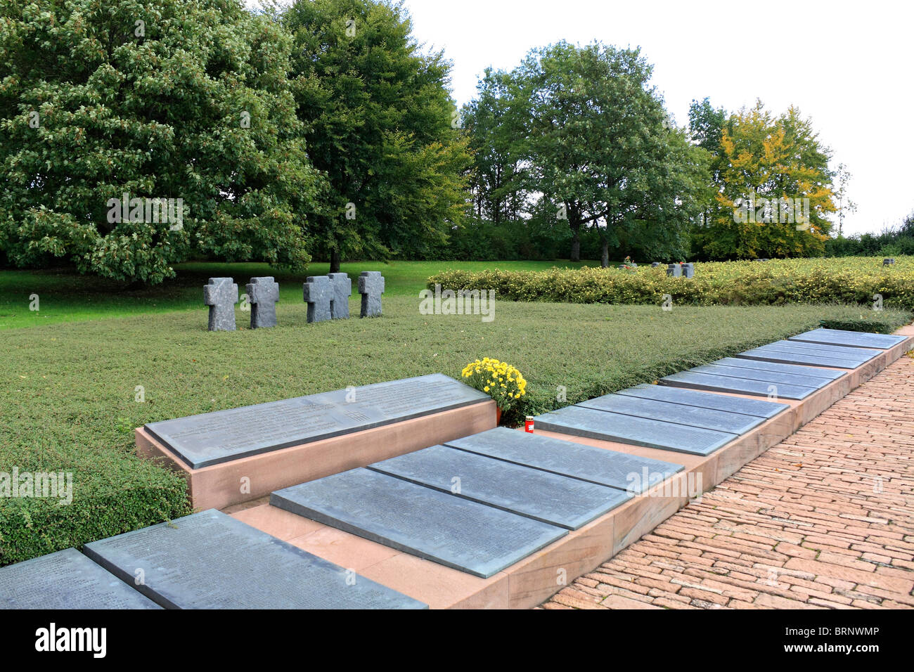 German First World War Cemetery of Consenvoye along the east bank of Meuse river, north of Verdun, France. Stock Photo