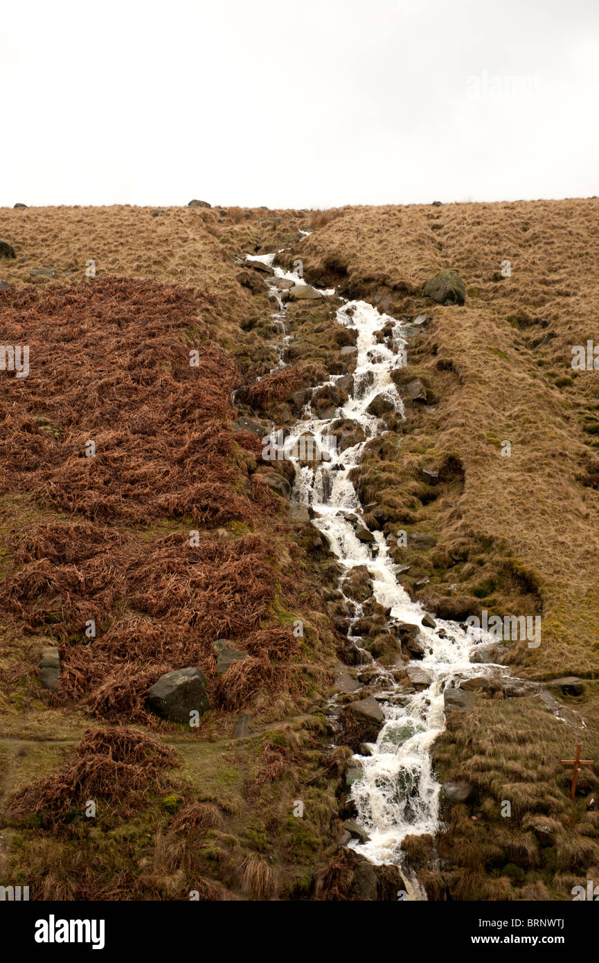 Waterfall on moorland near Robin Hood Derbyshire UK Stock Photo
