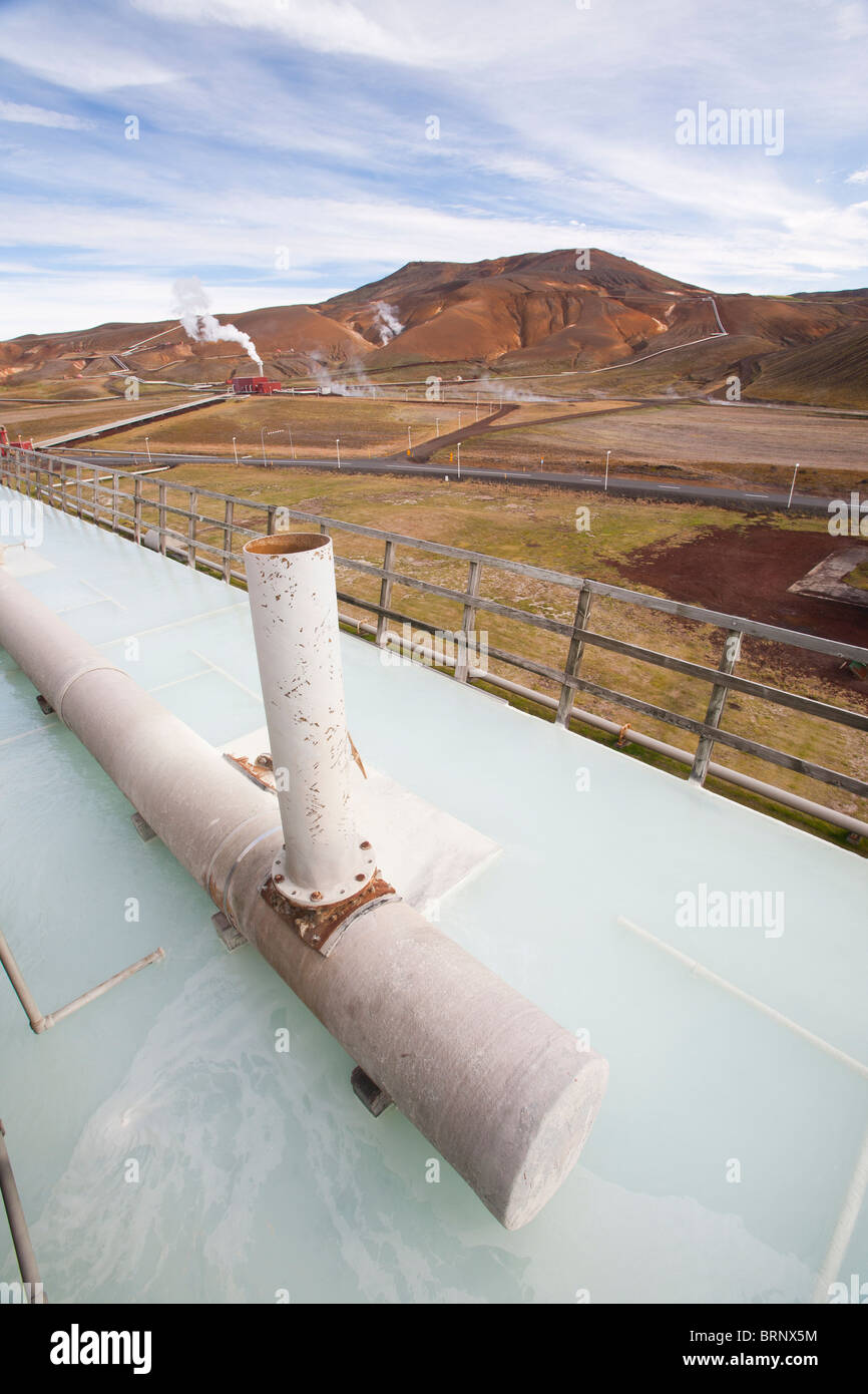 The cooling tower at Krafla geothermal power station. Stock Photo