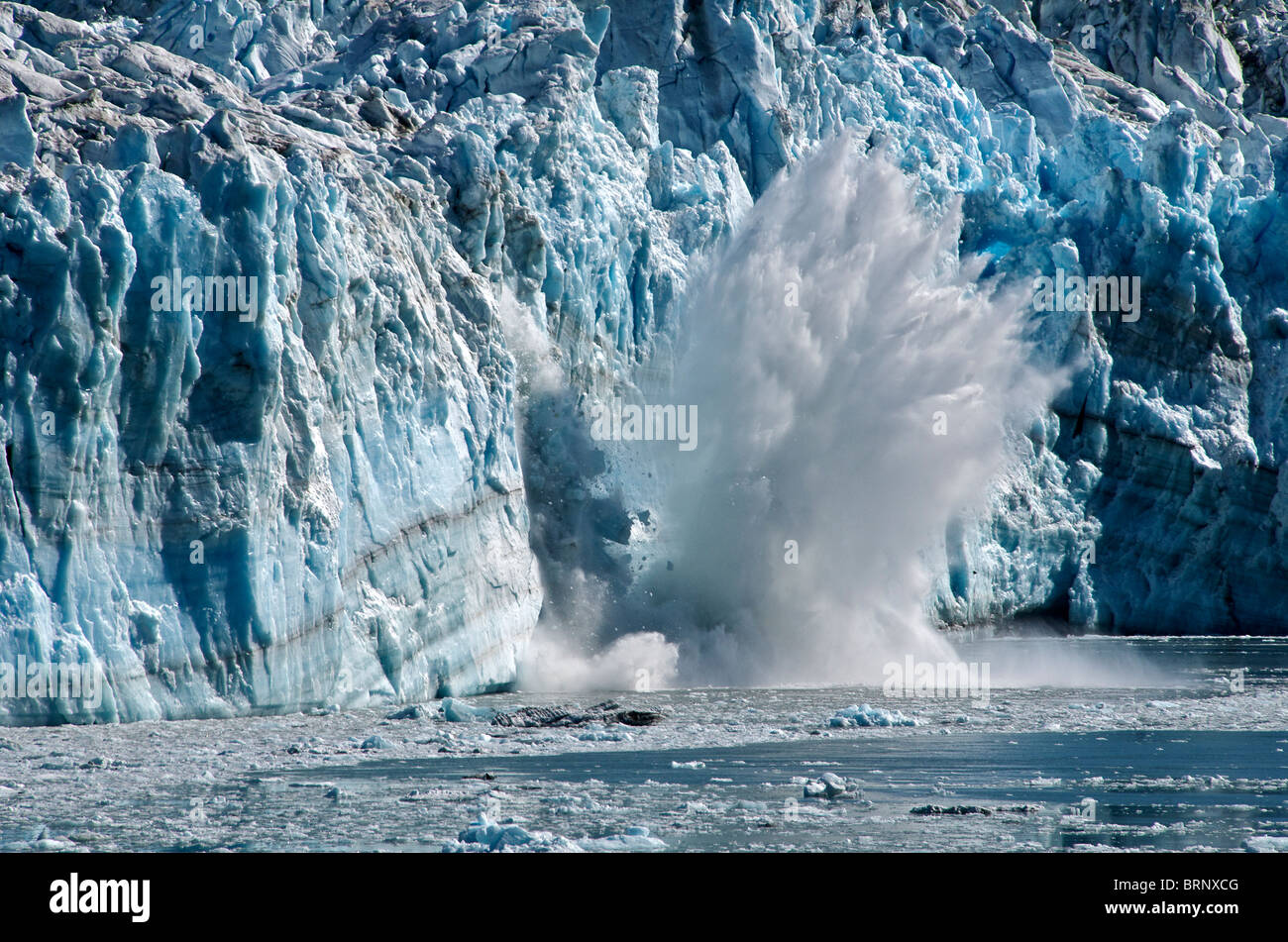 Falling ice Hubbard Glacier Disenchantment Bay Inside Passage Alaska USA Stock Photo