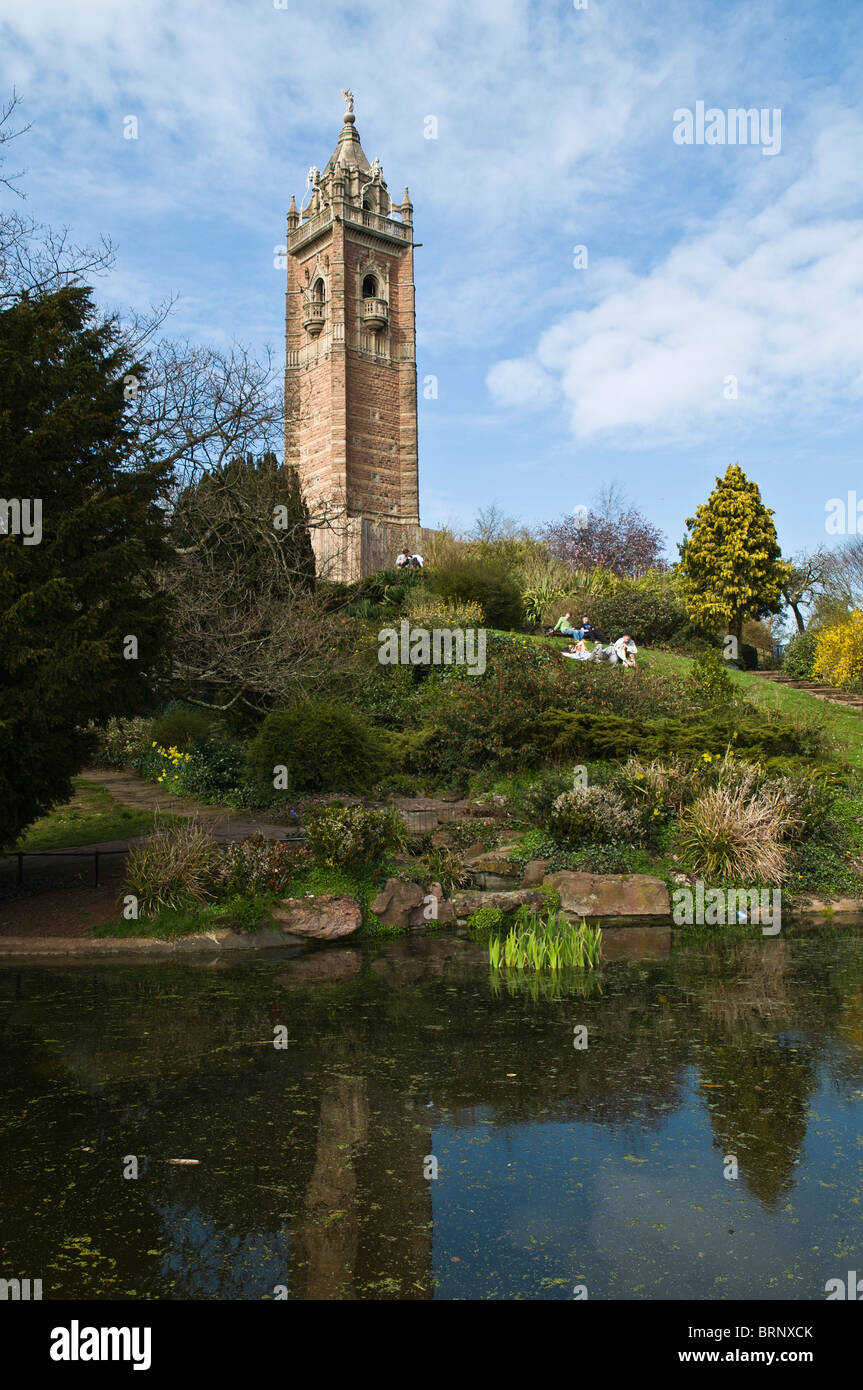 dh Cabot Tower garden BRANDON HILL PARK BRISTOL Parks pond people relaxing in gardens uk Stock Photo