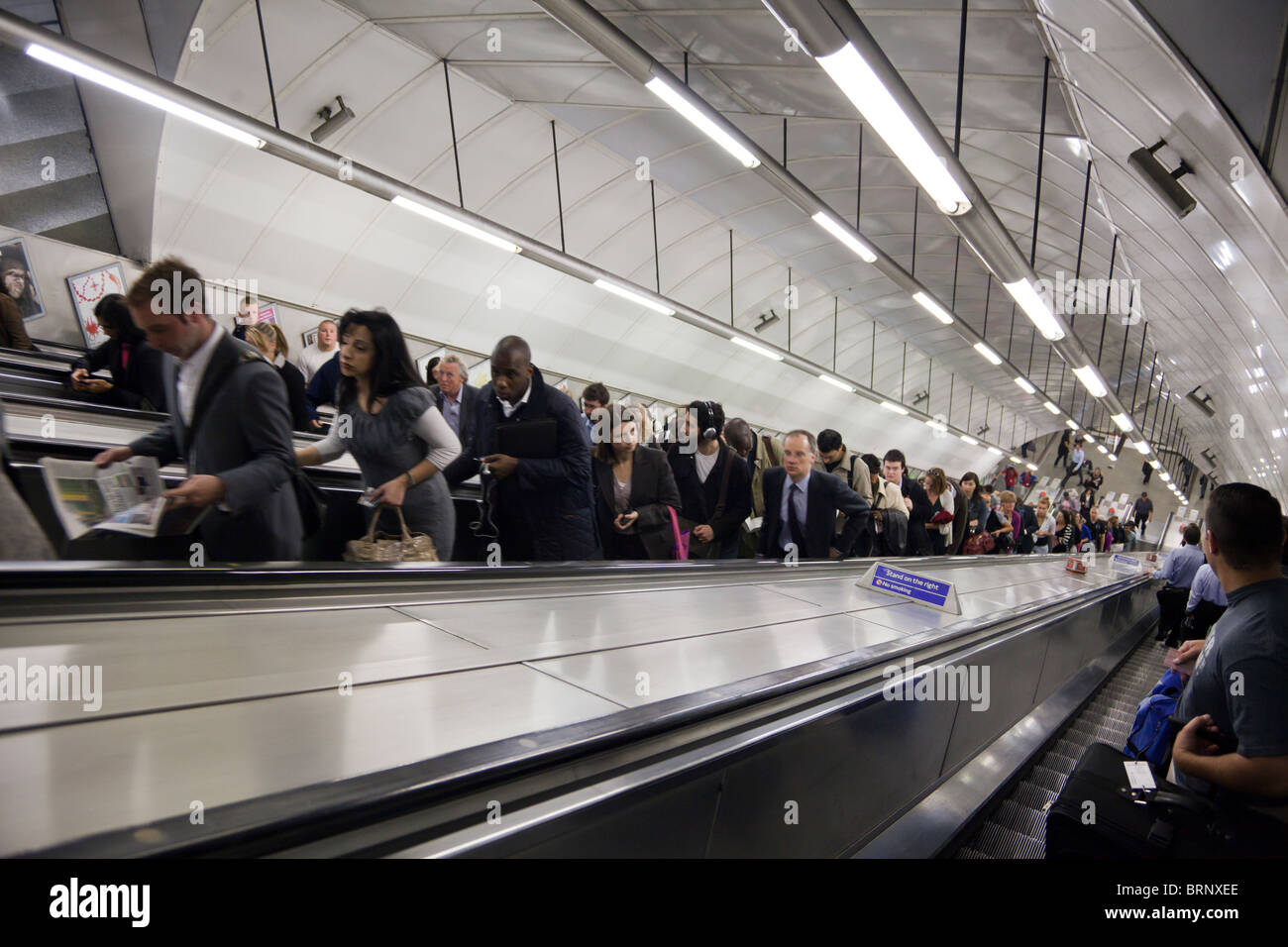 crowded escalators, London Underground, London, England Stock Photo