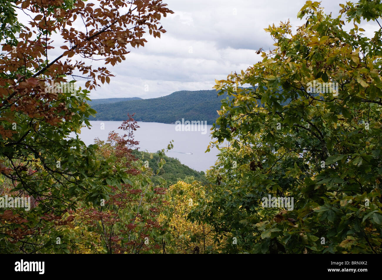 Fall foliage over Lake NY Stock Photo Alamy