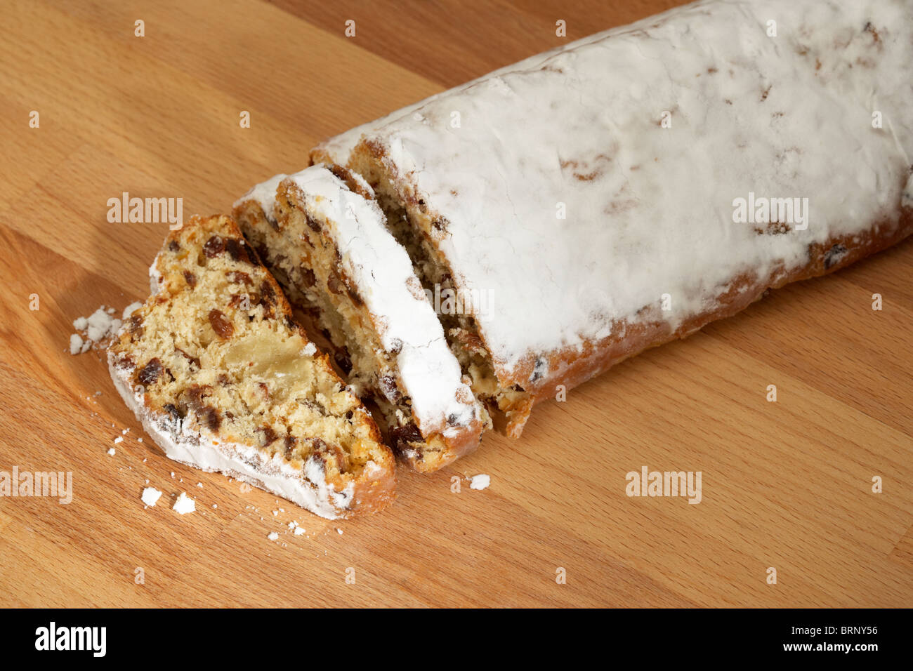 slices of christmas stollen cake Stock Photo