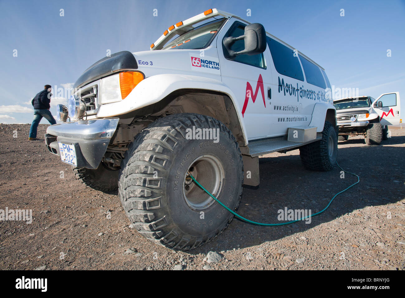 A tour guides massive four wheel drive near the Langjokull