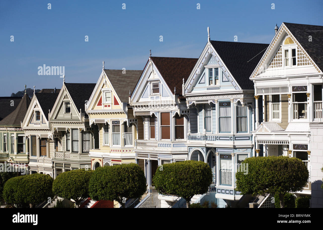 Victorian houses known as the Painted Ladies in Alamo Square in San Francisco in California, United States Stock Photo