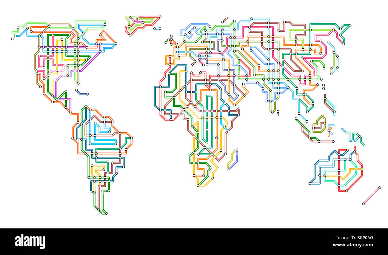 Illustration of the world in the style of an underground map Stock Photo