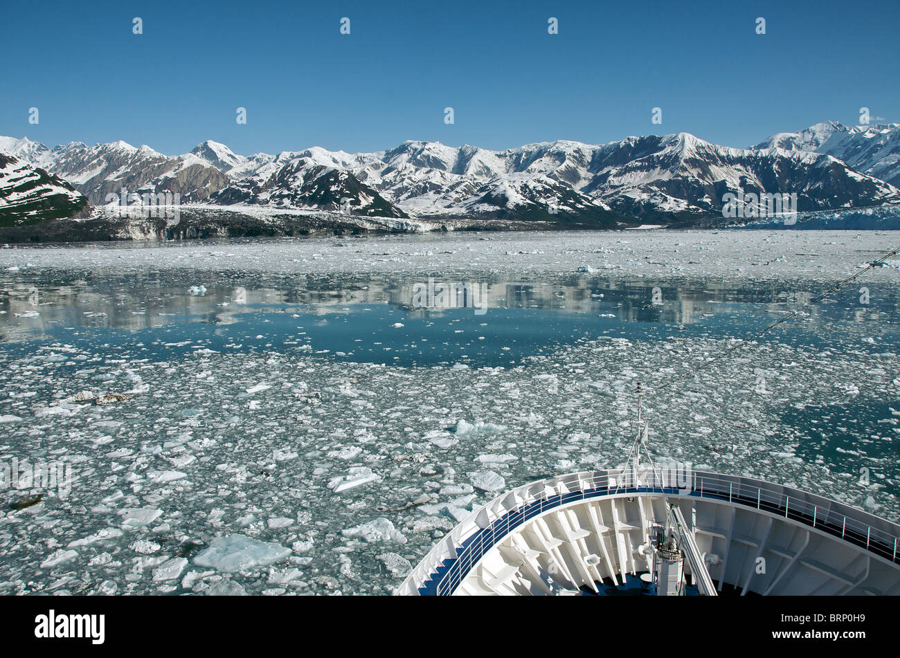 Ship entering Disenchantment Bay with Turner and Hubbard Glaciers Inside Passage Alaska USA Stock Photo