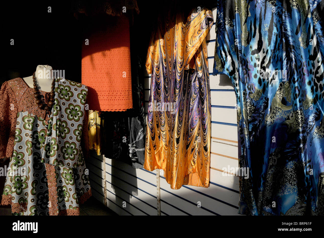 UK.Afro Caribbean textile and cloth shop in Ridley Rd. market,Hackney London Stock Photo