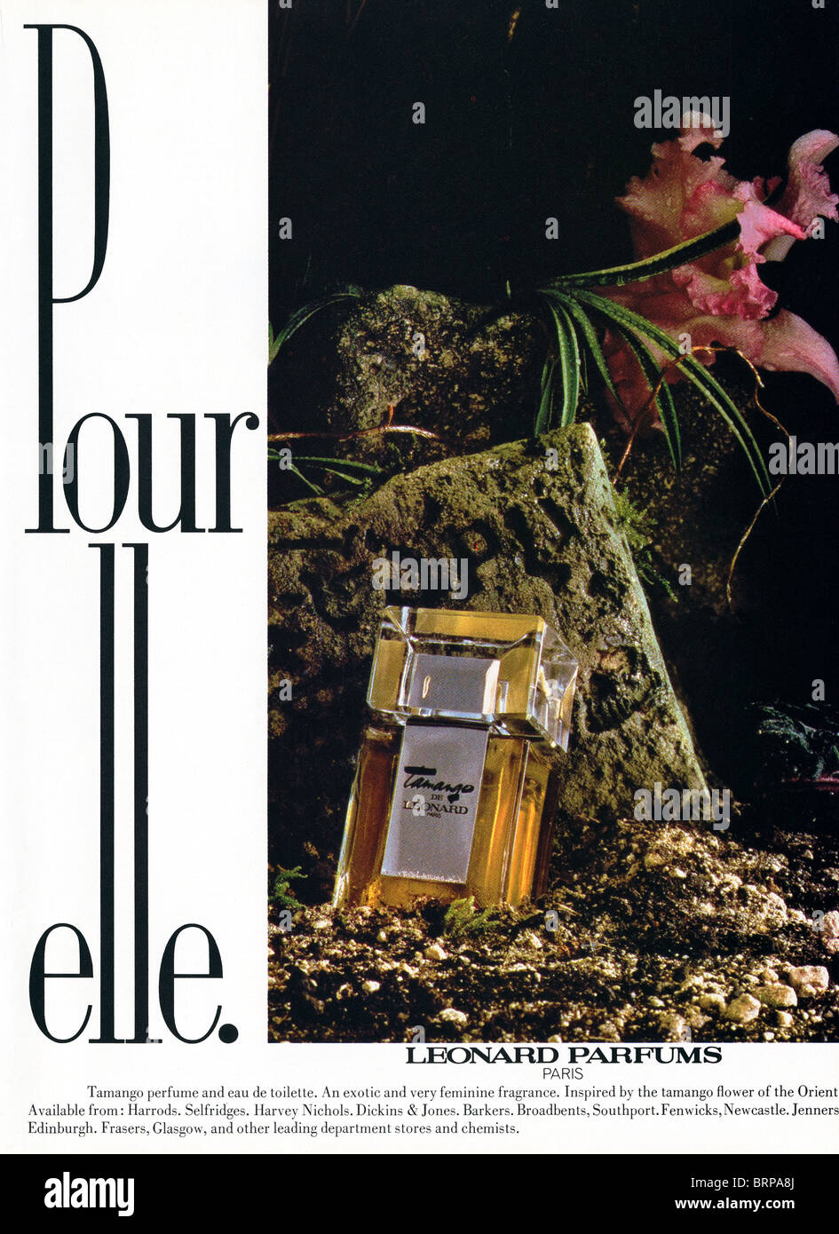 POUR ELLE perfume by LEONARD PARFUMS colour advert in English fashion magazine circa 1983 Stock Photo