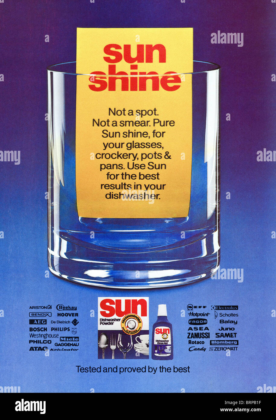 SUN SHINE dishwasher powder colour advert in English fashion magazine circa 1983 Stock Photo