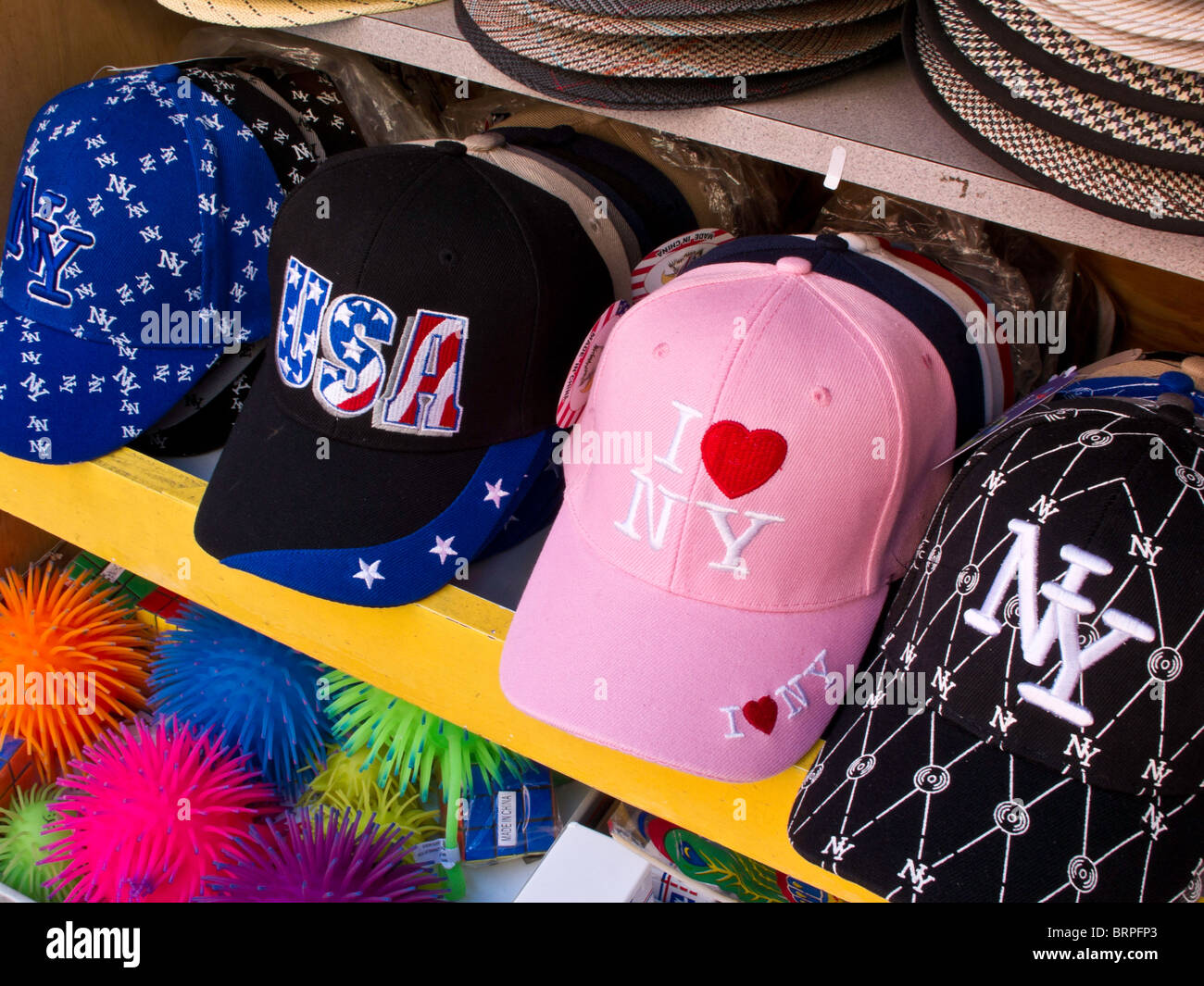 Souvenir Baseball Caps, NYC Stock Photo