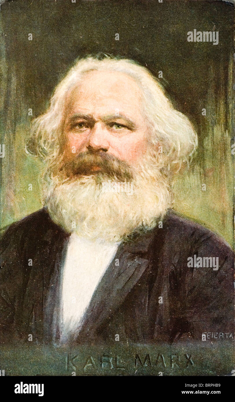 Postcard of a portrait painting of Karl Marx. Stock Photo