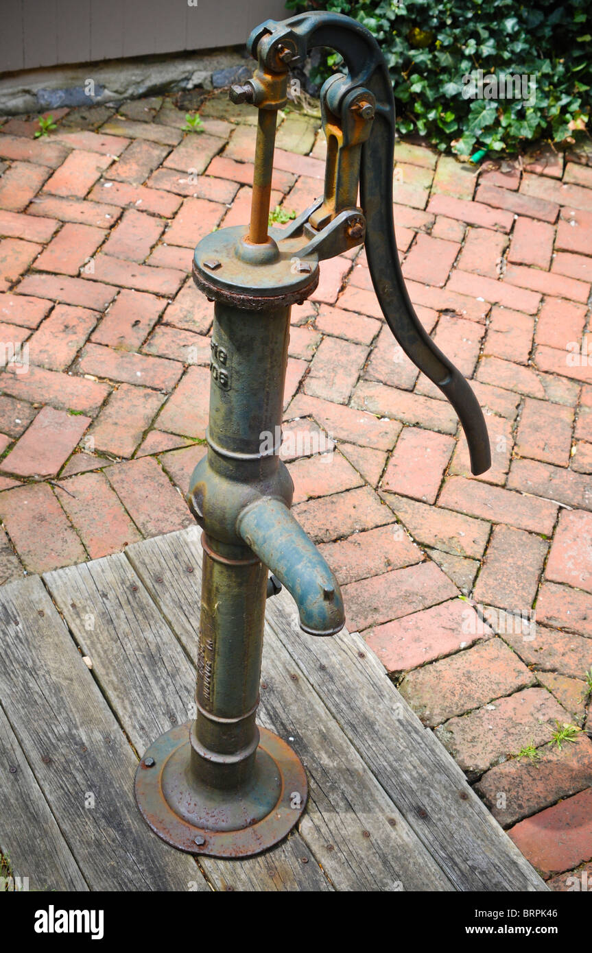 Old fashion outdoor well hand water pump Stock Photo - Alamy
