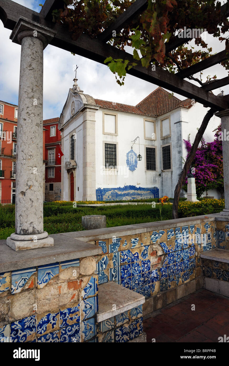 Miradouro de Santa Luzia Alfama Lisbon Portugal viewpoint terrace church arcades Stock Photo