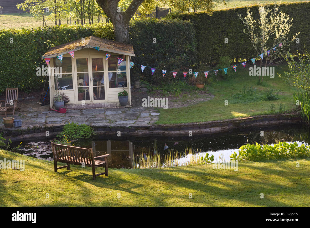 Early morning country garden, Sussex England UK Stock Photo