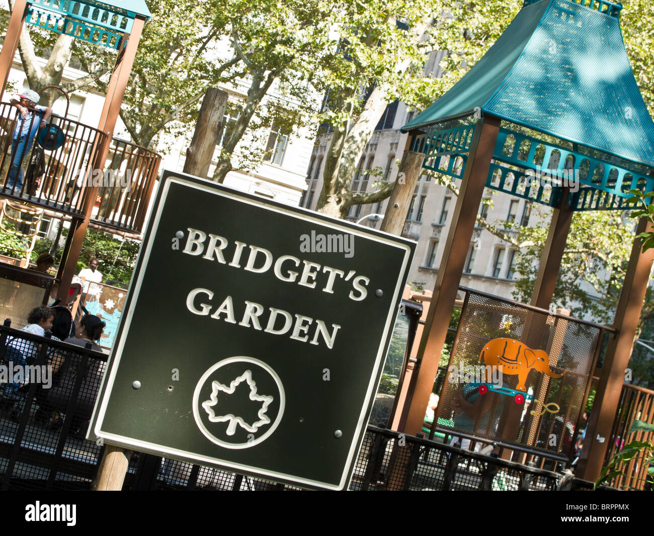 Police Officer Moira Ann Smith Playground, Previously Bridget's Garden, in Madison Square Park, NYC Stock Photo