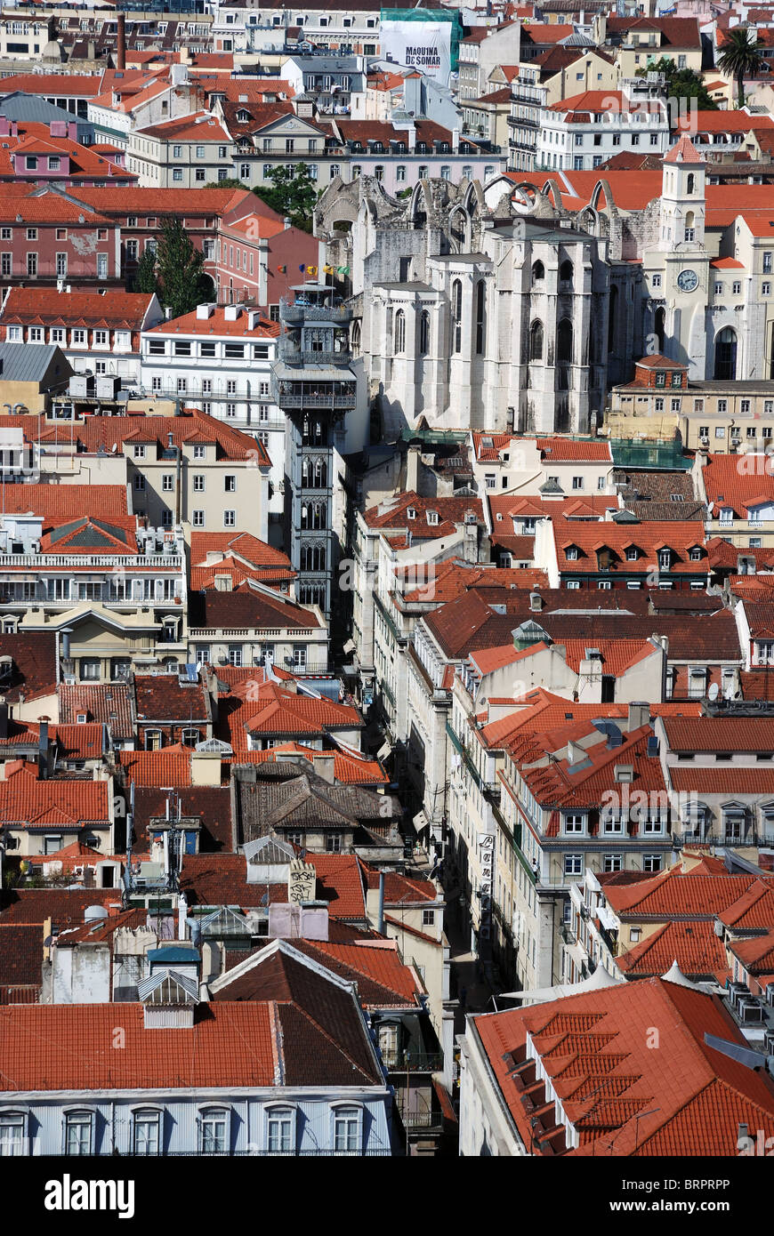 Lisbon - Lisboa  view on Igreja do Carmo  by St George castle - Castelo de São Jorge - Portugal - Architecture medieval church Stock Photo