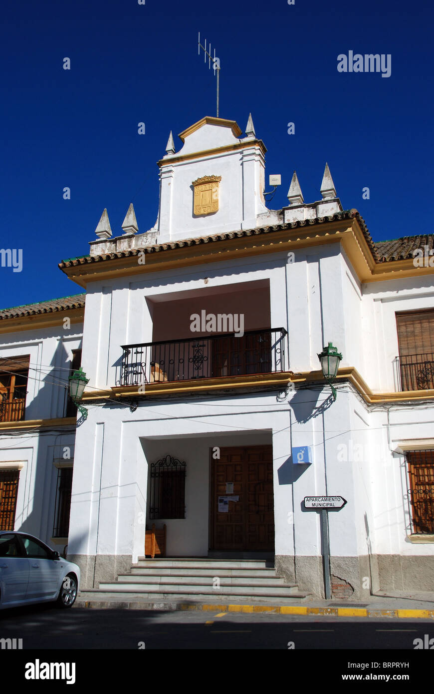 Public building, whitewashed village (pueblo blanco), Orgiva, Las Alpujarras, Granada Province, Andalucia, Spain, Europe. Stock Photo