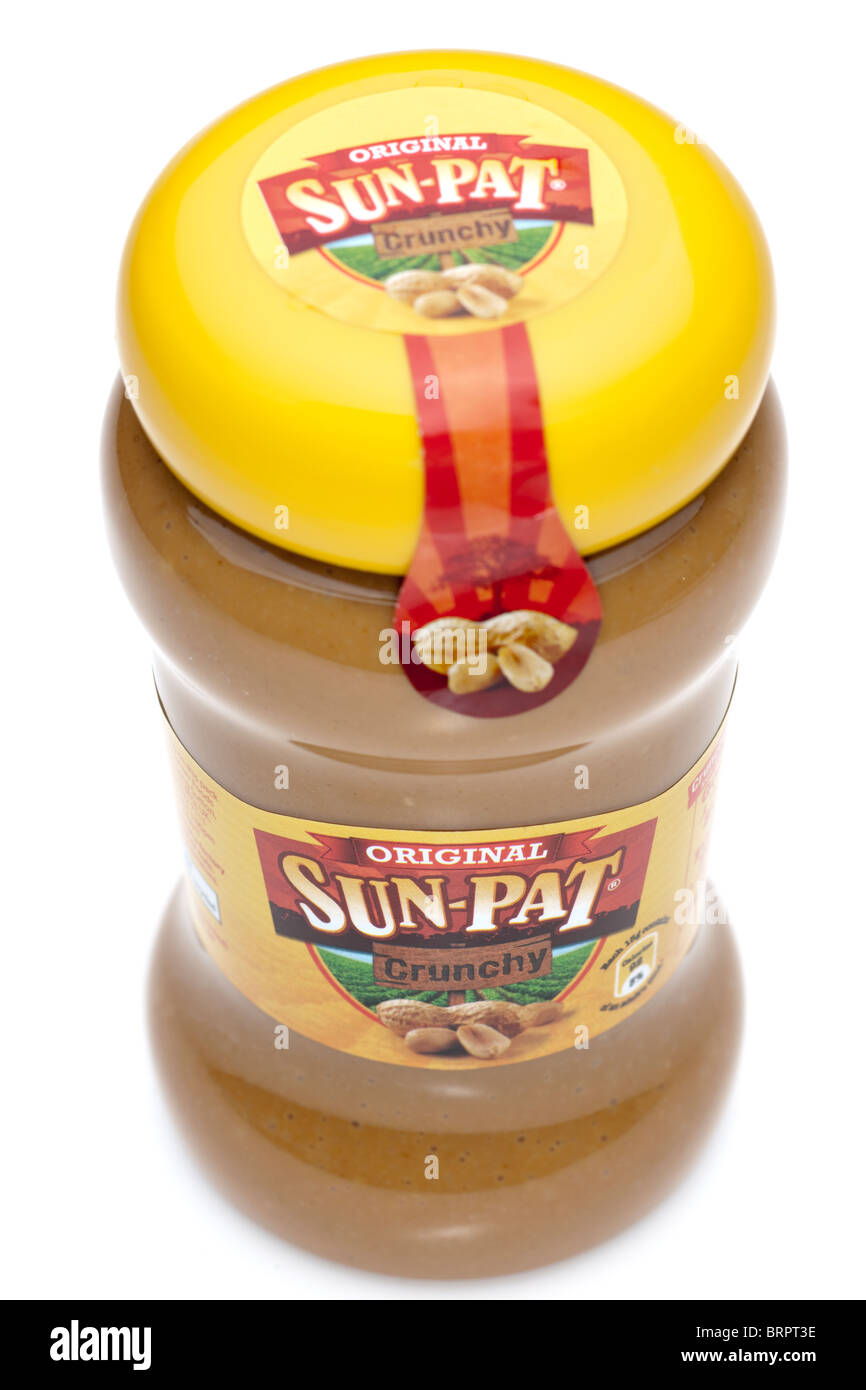 Plastic jar of Sunpat original crunchy peanut butter Stock Photo