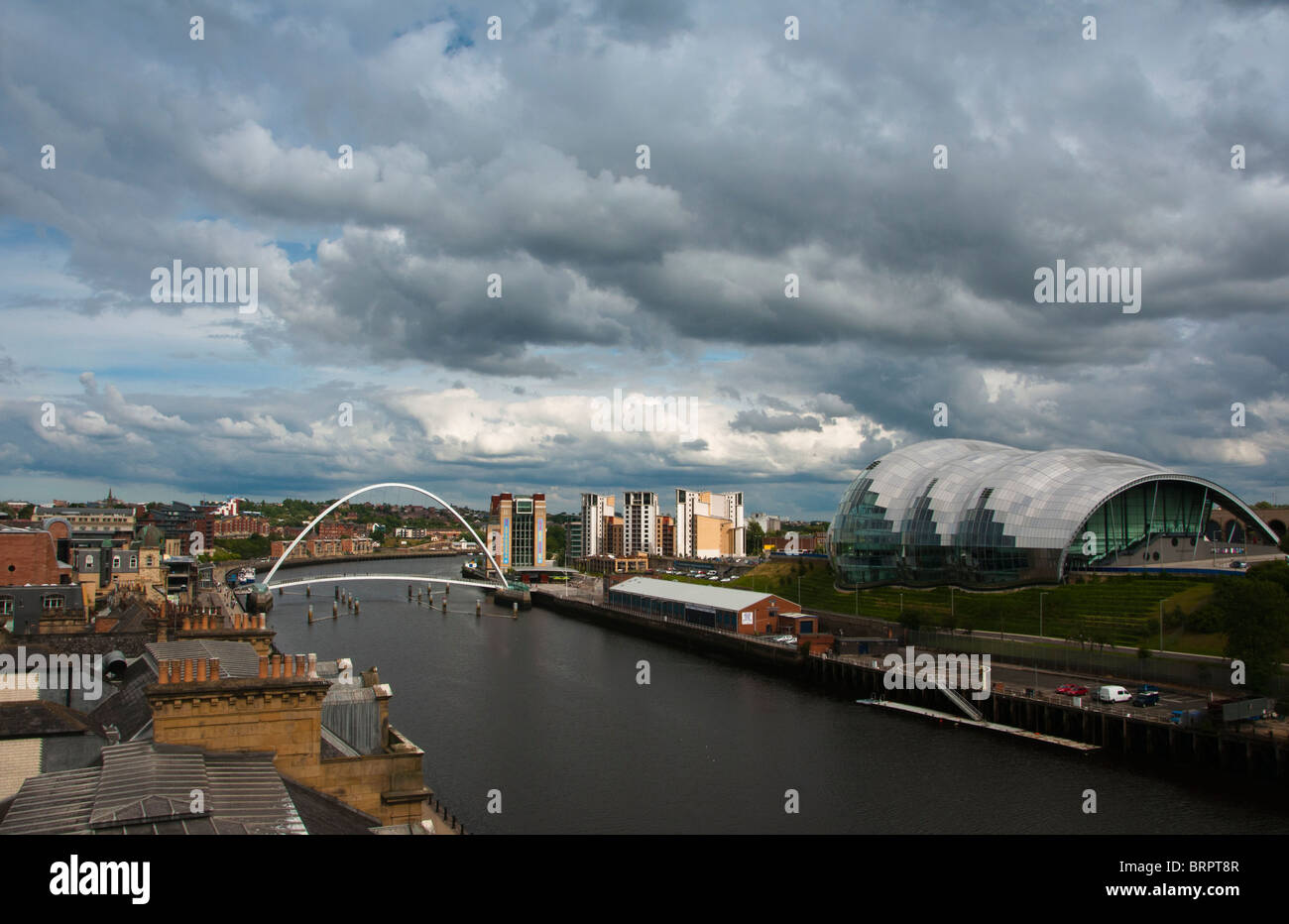 Urban landscape of Newcastle upon Tyne under a stormy sky. UK. Stock Photo