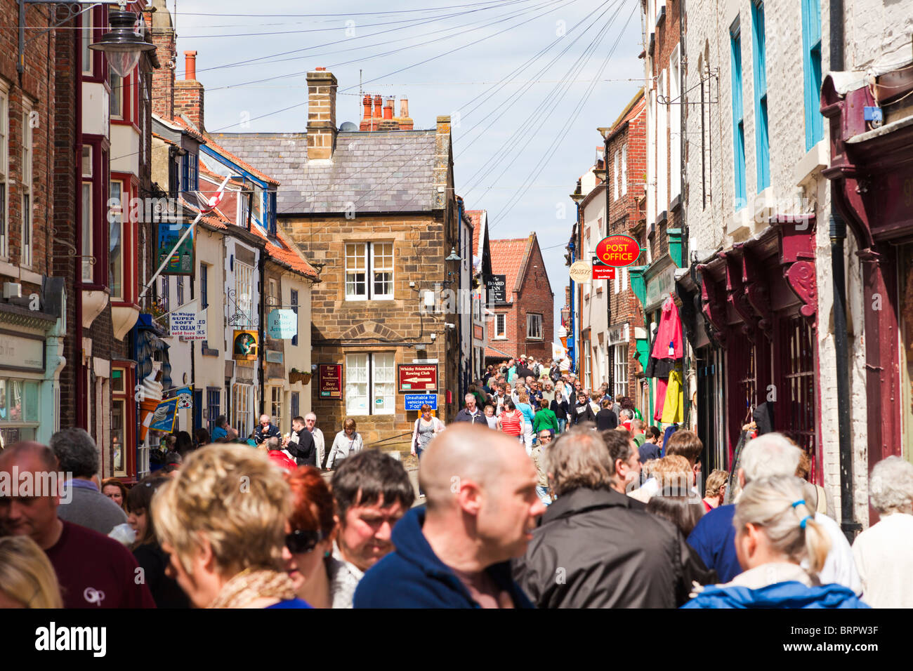 Crowded busy shopping street Whitby North Yorkshire England UK Stock Photo