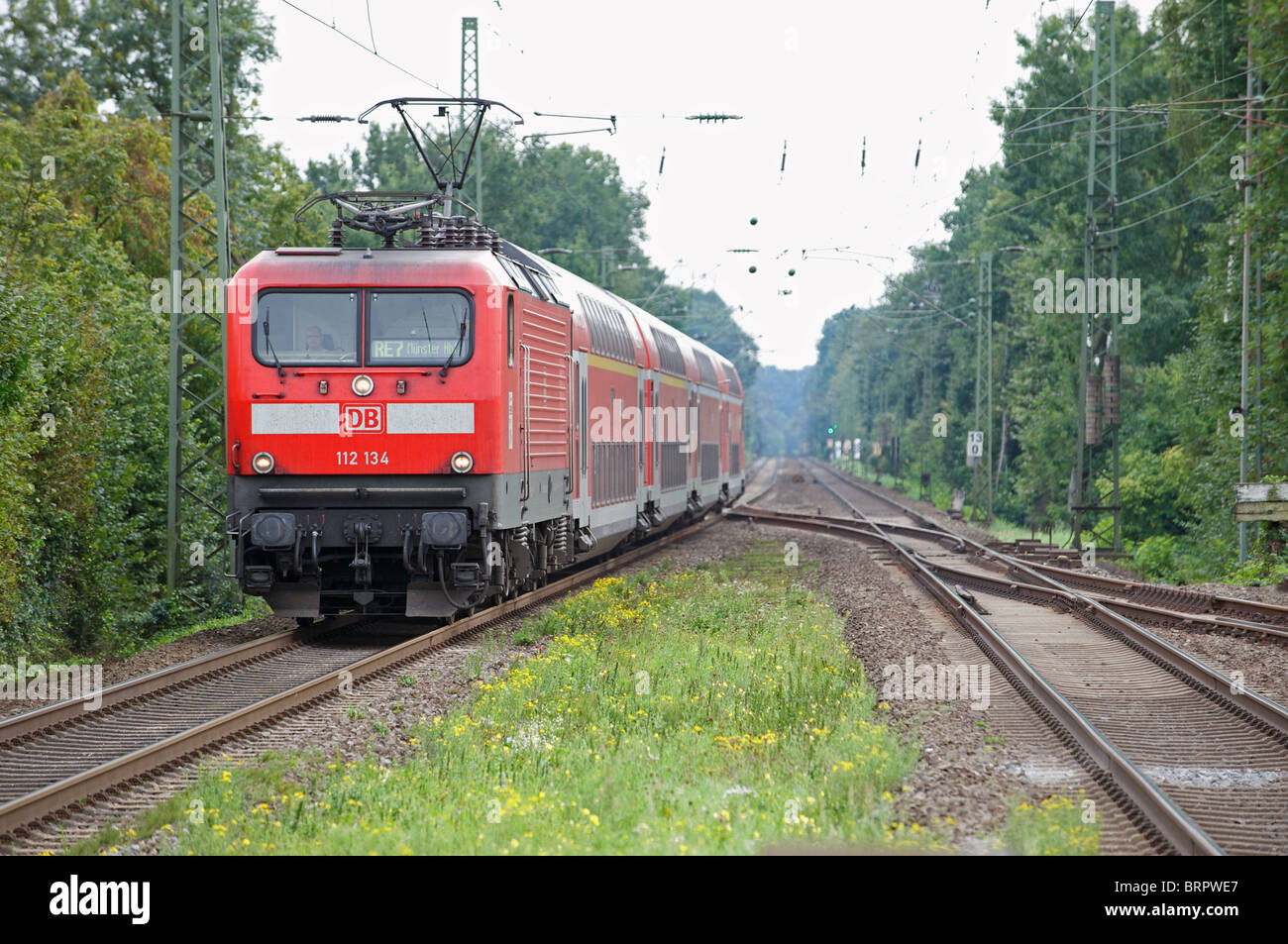 Double-decker passenger train from Cologne to Munster (Germany) Stock Photo