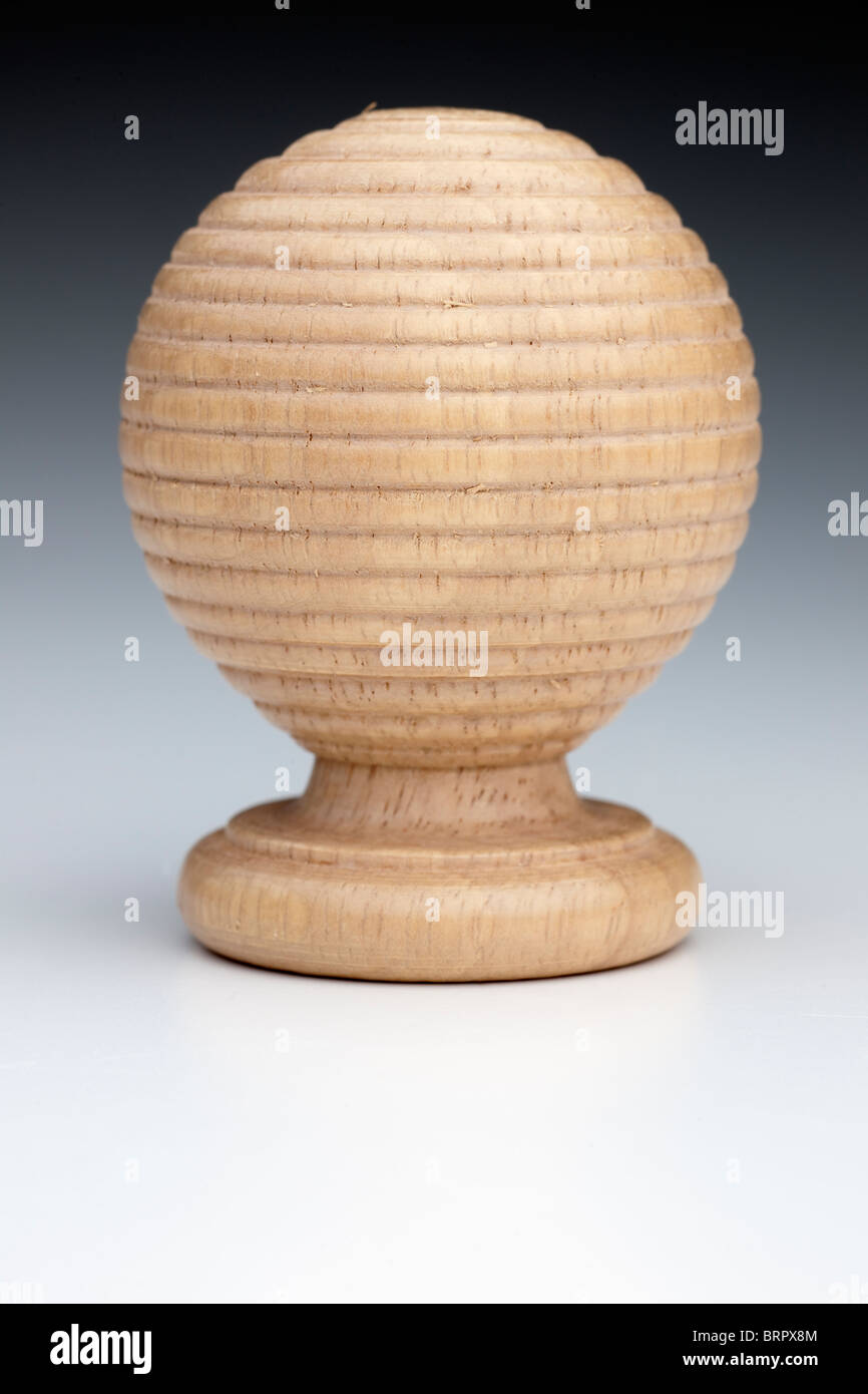 natural wooden curtain pole finial 'turned' Stock Photo