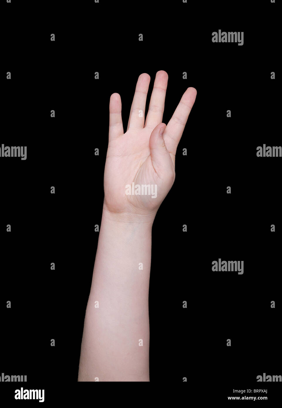 the number four in sign language on a black background Stock Photo